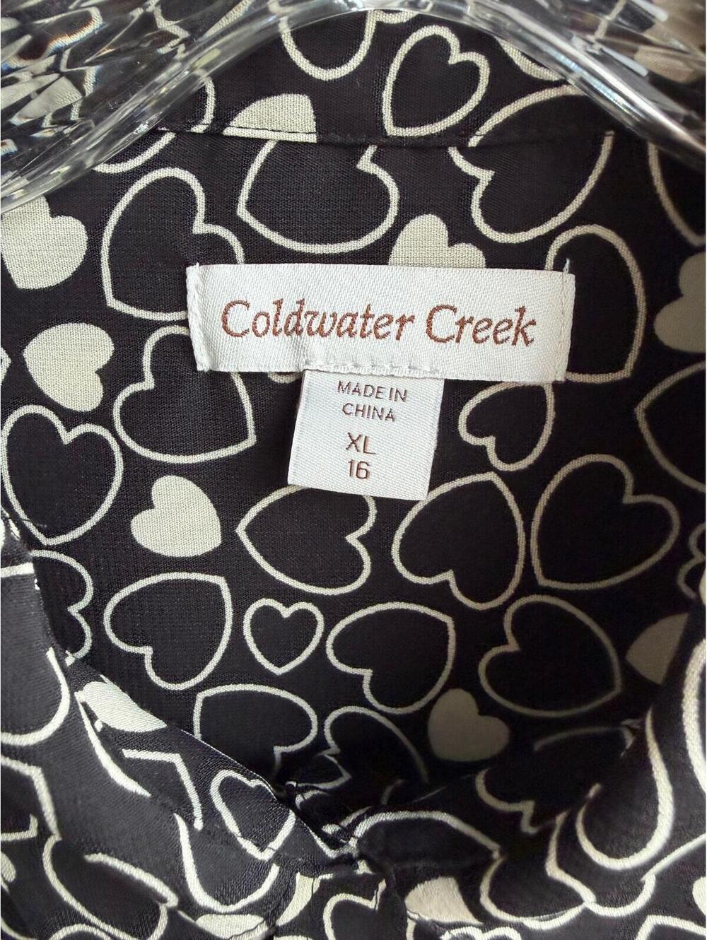 Coldwater Creek Long Sleeve Button Up Collared Black/Cream Shirt Women's Size XL - Picture 3 of 8